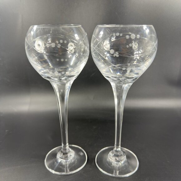 Royal Doulton PRECIOUS Pattern Clear Crystal Goblet Etched Glasses Cups Set2 VTG - Picture 12 of 16